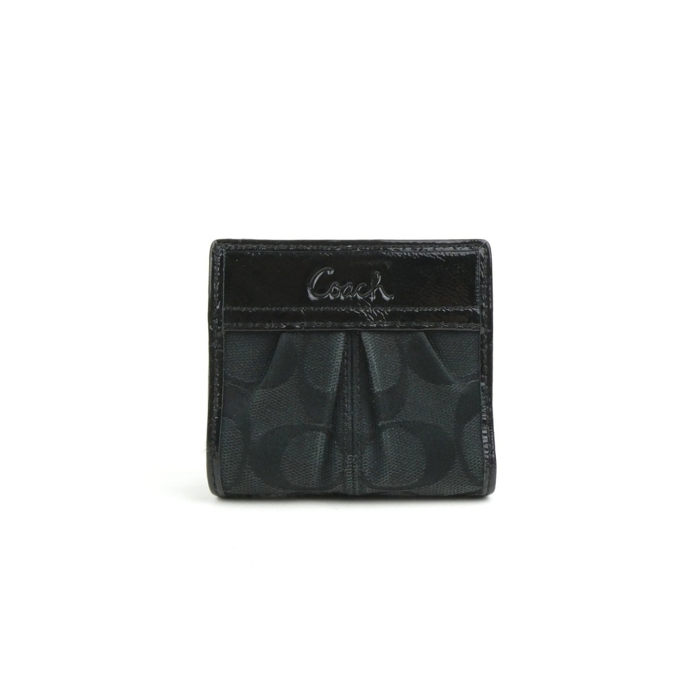 Coach Signature Black Small Bifold Snap Wallet